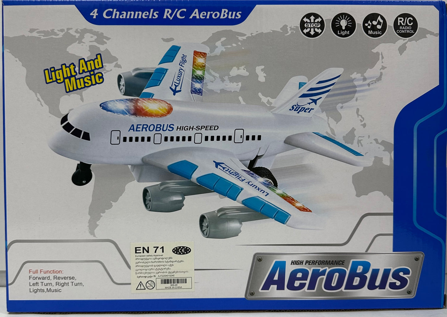 თვითმფრინავი პულტით მართვადი დადის საბურავებზე