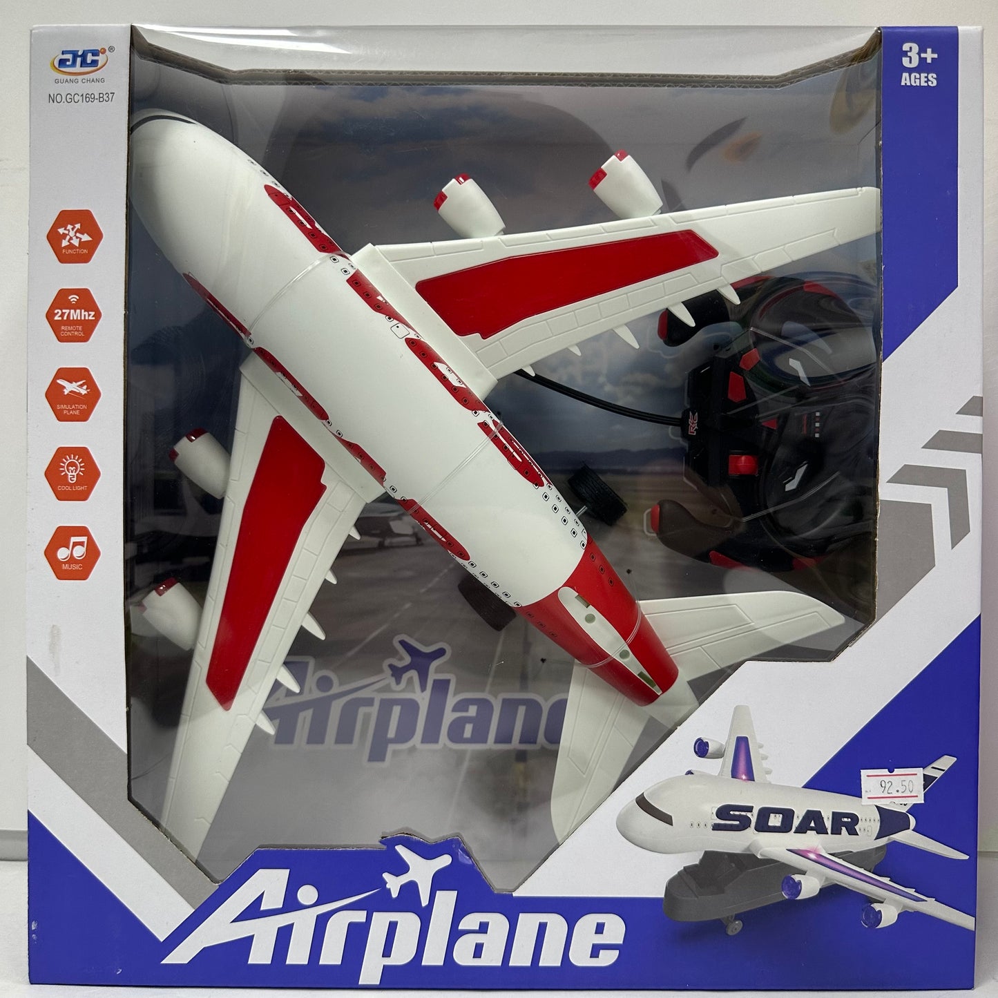 თვითმფრინავი პულტით მართვადი დადის ბორბლებზე